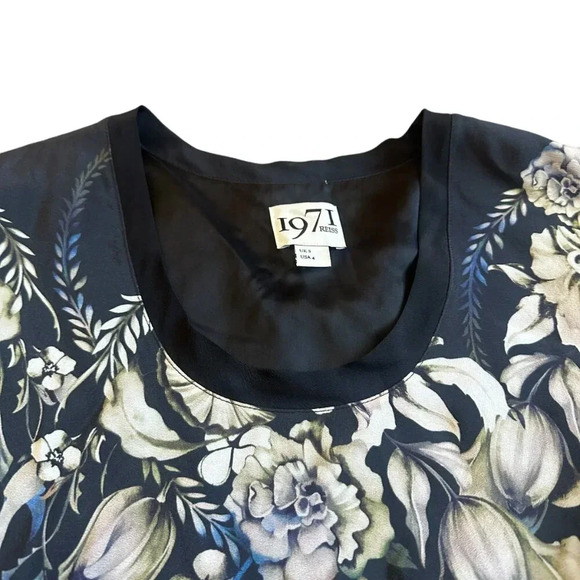 Reiss 1971 Black Silk Shift Dress Floral 3/4 Sleeve Flowy Party Size 4 Women's - Picture 2 of 12
